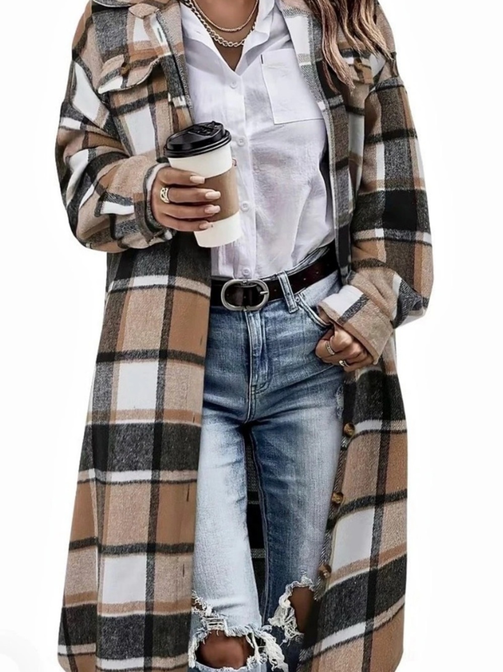 Women's Plaid Trench Coat dress in Brown & Black